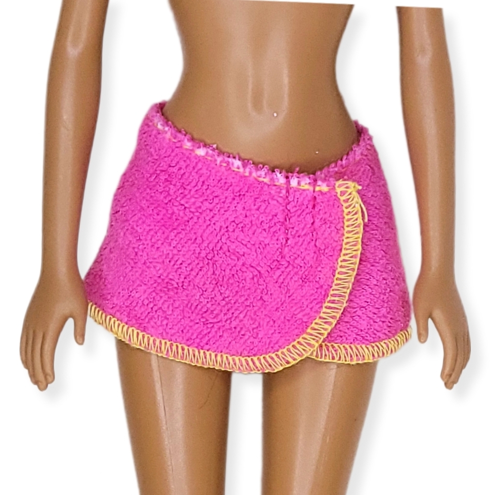 Barbie Fashion Towel Wrap Mini Skirt Pink Yellow Terry Cloth Hook & Loop Mattel